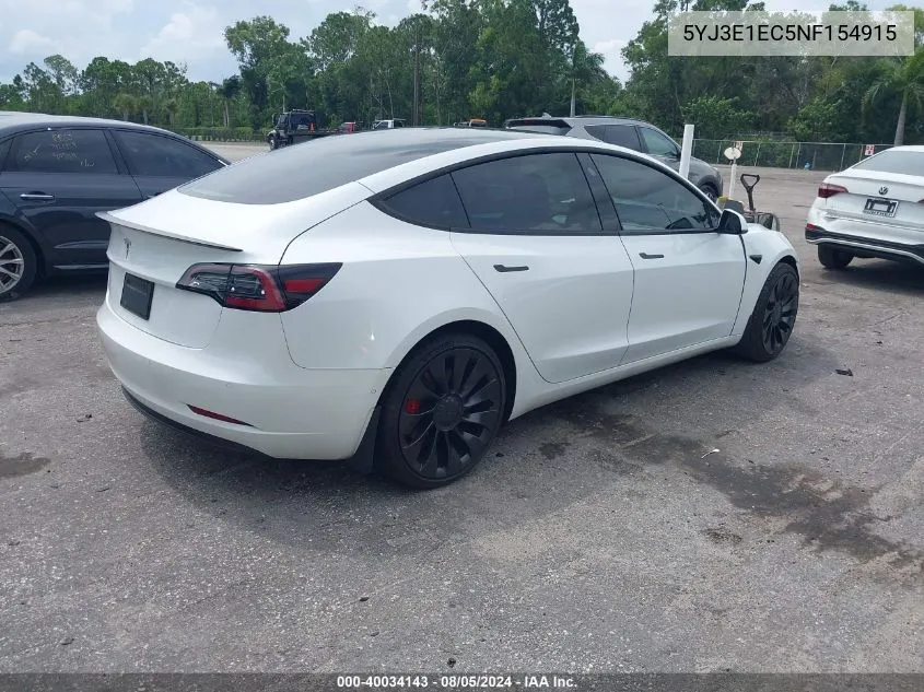 2022 Tesla Model 3 Performance Dual Motor All-Wheel Drive VIN: 5YJ3E1EC5NF154915 Lot: 40034143