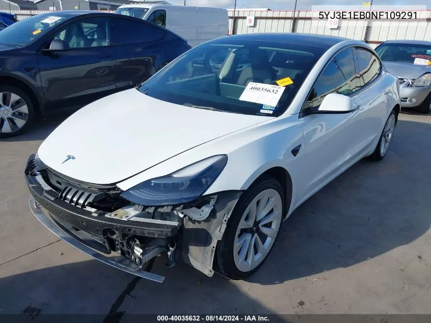 2022 Tesla Model 3 Long Range Dual Motor All-Wheel Drive VIN: 5YJ3E1EB0NF109291 Lot: 40035632