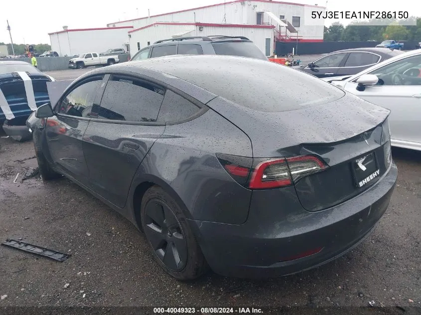 5YJ3E1EA1NF286150 2022 Tesla Model 3 Rear-Wheel Drive