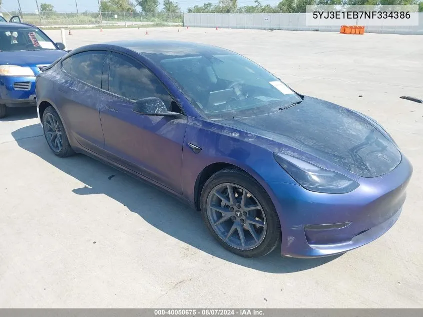 2022 Tesla Model 3 Long Range Dual Motor All-Wheel Drive VIN: 5YJ3E1EB7NF334386 Lot: 40050675