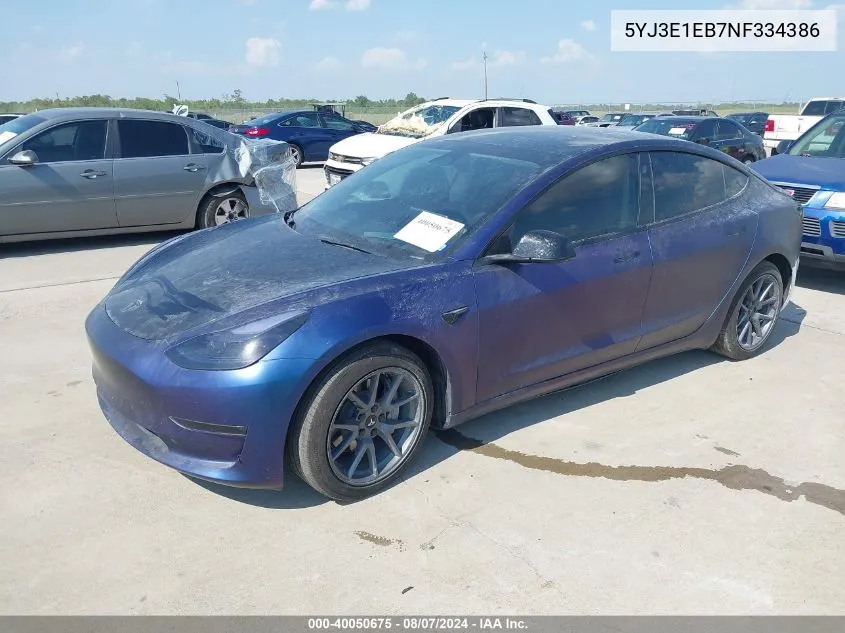 2022 Tesla Model 3 Long Range Dual Motor All-Wheel Drive VIN: 5YJ3E1EB7NF334386 Lot: 40050675