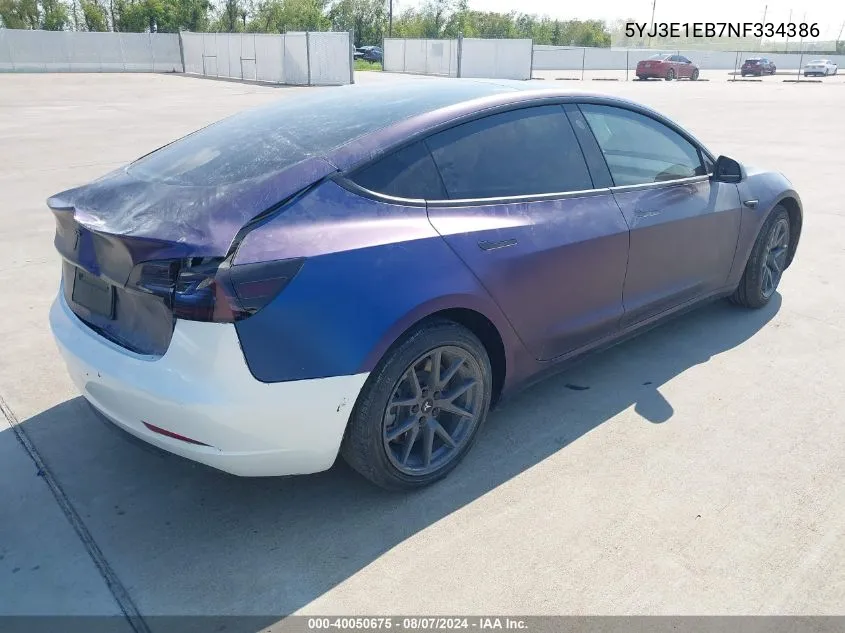 2022 Tesla Model 3 Long Range Dual Motor All-Wheel Drive VIN: 5YJ3E1EB7NF334386 Lot: 40050675