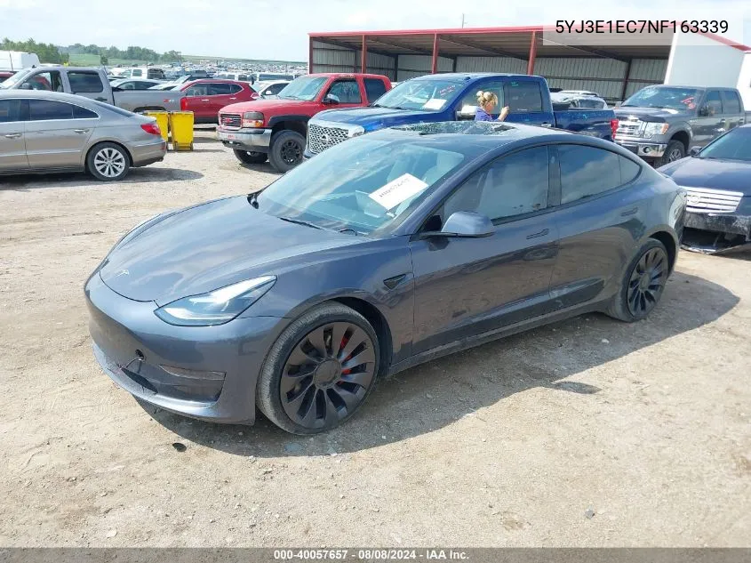 2022 Tesla Model 3 Performance Dual Motor All-Wheel Drive VIN: 5YJ3E1EC7NF163339 Lot: 40057657