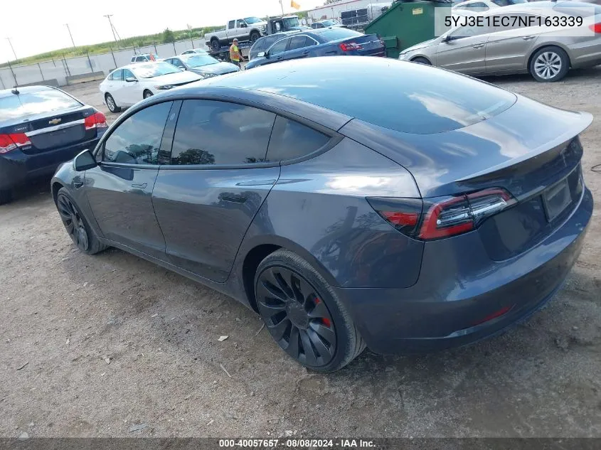 2022 Tesla Model 3 Performance Dual Motor All-Wheel Drive VIN: 5YJ3E1EC7NF163339 Lot: 40057657