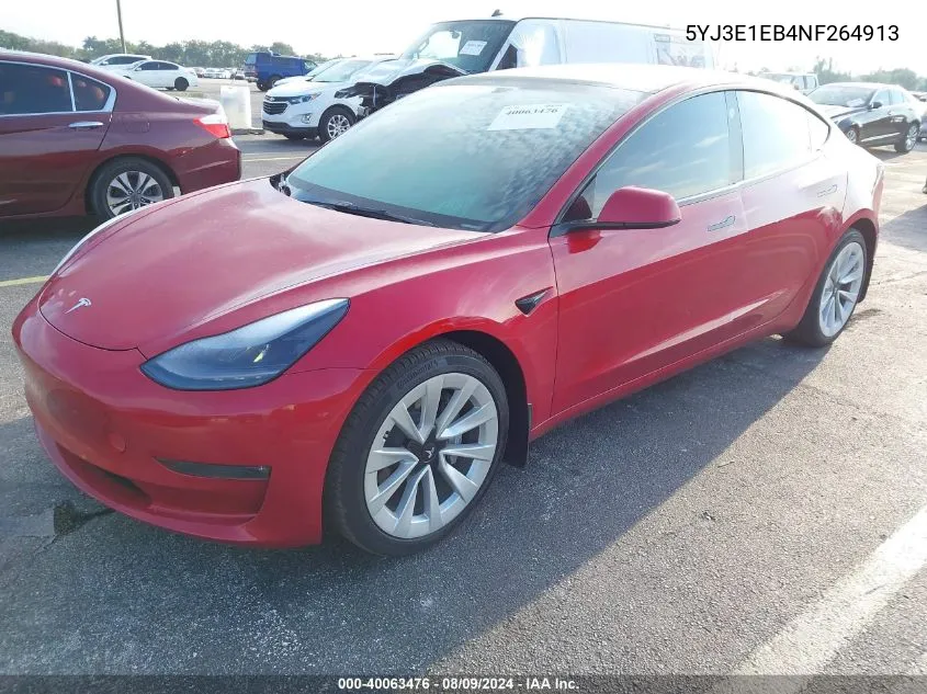 2022 Tesla Model 3 Long Range Dual Motor All-Wheel Drive VIN: 5YJ3E1EB4NF264913 Lot: 40063476