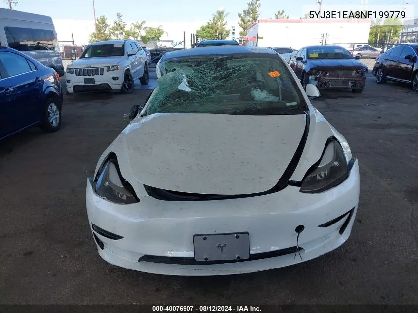 2022 Tesla Model 3 Rear-Wheel Drive VIN: 5YJ3E1EA8NF199779 Lot: 40076907