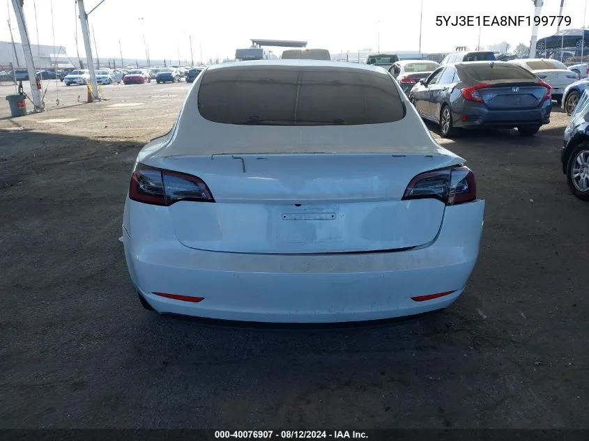 2022 Tesla Model 3 Rear-Wheel Drive VIN: 5YJ3E1EA8NF199779 Lot: 40076907