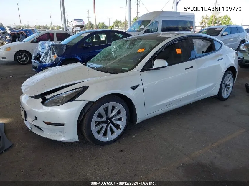 2022 Tesla Model 3 Rear-Wheel Drive VIN: 5YJ3E1EA8NF199779 Lot: 40076907