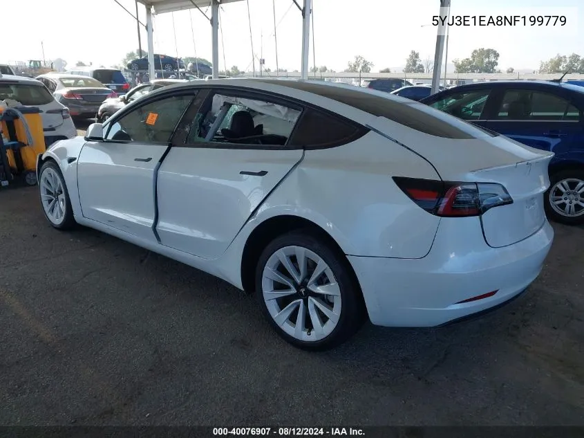 5YJ3E1EA8NF199779 2022 Tesla Model 3 Rear-Wheel Drive