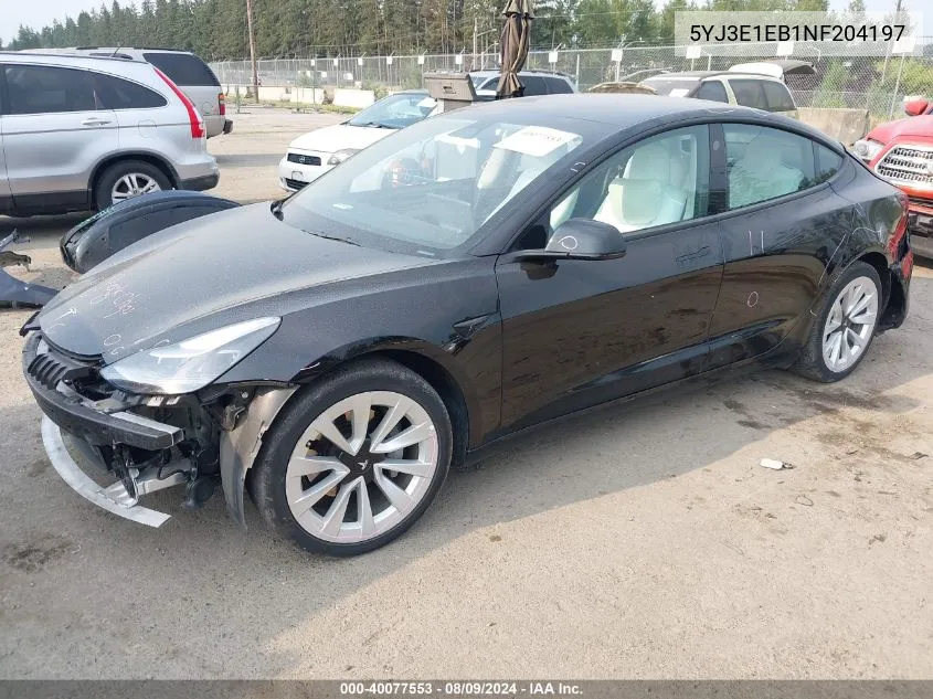 2022 Tesla Model 3 Long Range Dual Motor All-Wheel Drive VIN: 5YJ3E1EB1NF204197 Lot: 40077553