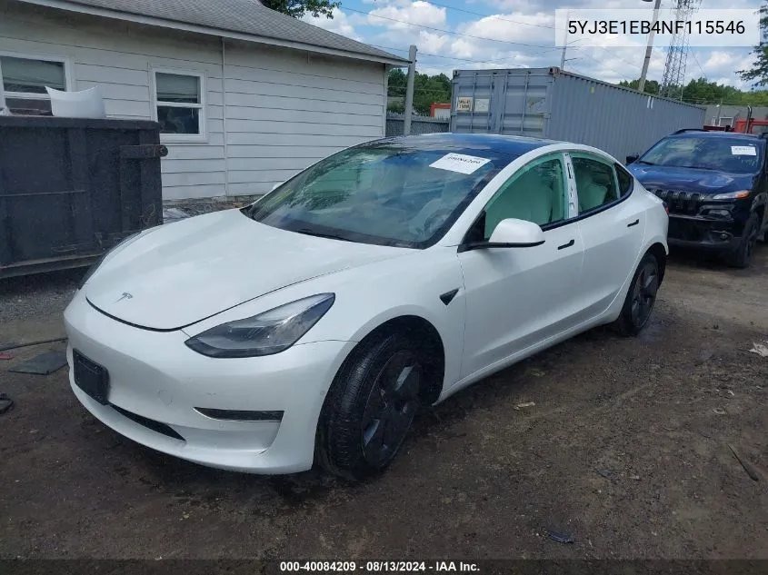 2022 Tesla Model 3 Long Range Dual Motor All-Wheel Drive VIN: 5YJ3E1EB4NF115546 Lot: 40084209