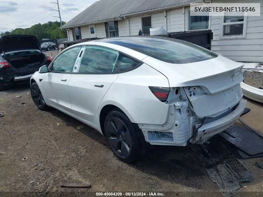 2022 Tesla Model 3 Long Range Dual Motor All-Wheel Drive VIN: 5YJ3E1EB4NF115546 Lot: 40084209