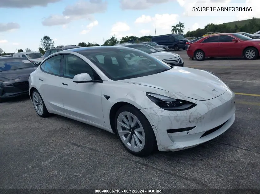 2022 Tesla Model 3 Rear-Wheel Drive VIN: 5YJ3E1EA8NF330466 Lot: 40086710