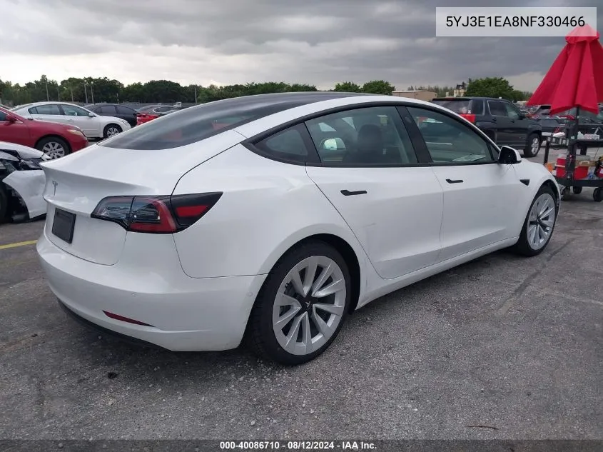 2022 Tesla Model 3 Rear-Wheel Drive VIN: 5YJ3E1EA8NF330466 Lot: 40086710