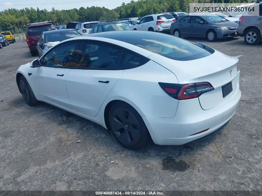 5YJ3E1EAXNF360164 2022 Tesla Model 3 Rear-Wheel Drive