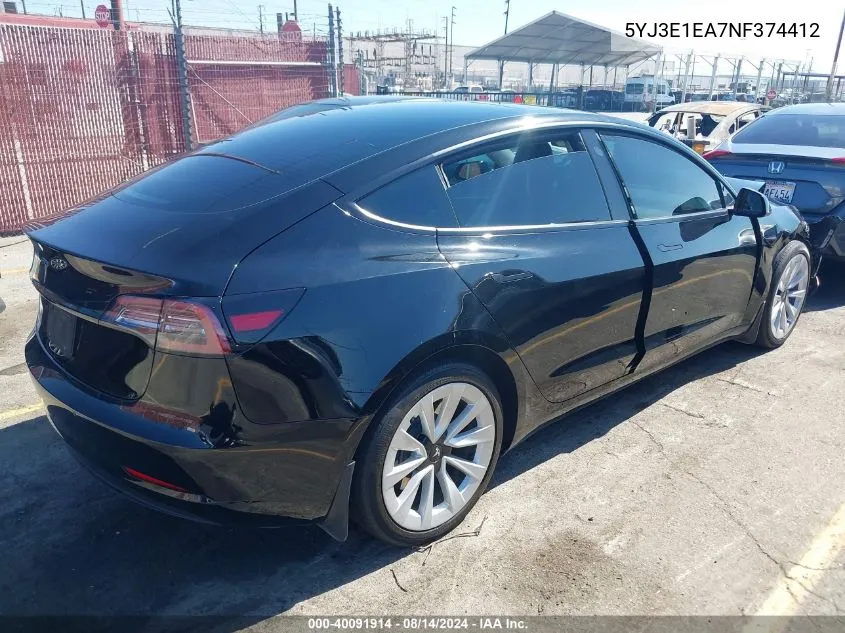 5YJ3E1EA7NF374412 2022 Tesla Model 3 Rear-Wheel Drive