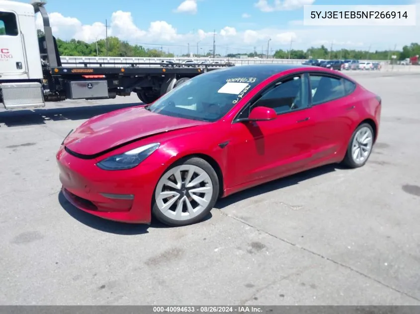 2022 Tesla Model 3 Long Range Dual Motor All-Wheel Drive VIN: 5YJ3E1EB5NF266914 Lot: 40094633