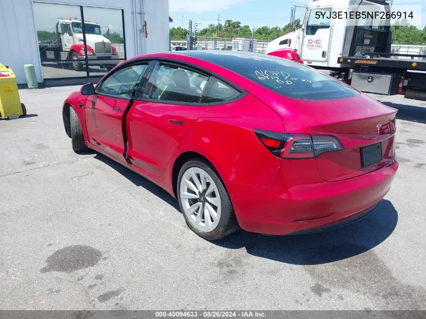 2022 Tesla Model 3 Long Range Dual Motor All-Wheel Drive VIN: 5YJ3E1EB5NF266914 Lot: 40094633