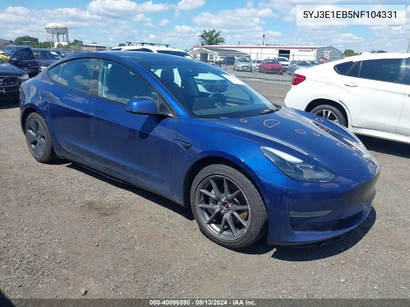 2022 Tesla Model 3 Long Range Dual Motor All-Wheel Drive VIN: 5YJ3E1EB5NF104331 Lot: 40096590