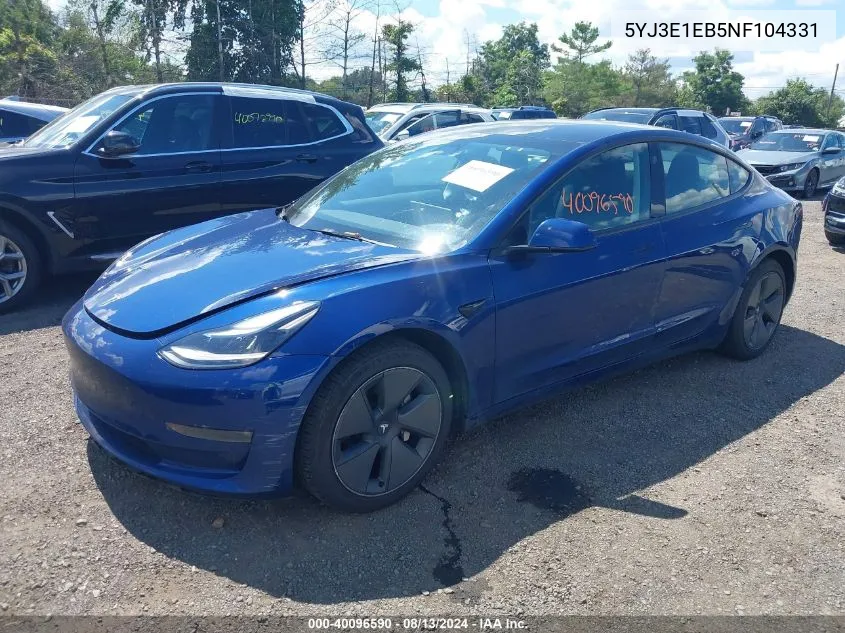 2022 Tesla Model 3 Long Range Dual Motor All-Wheel Drive VIN: 5YJ3E1EB5NF104331 Lot: 40096590