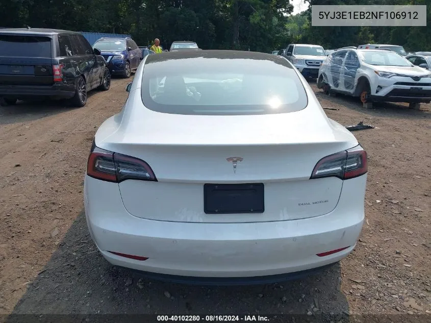 2022 Tesla Model 3 Long Range Dual Motor All-Wheel Drive VIN: 5YJ3E1EB2NF106912 Lot: 40102280