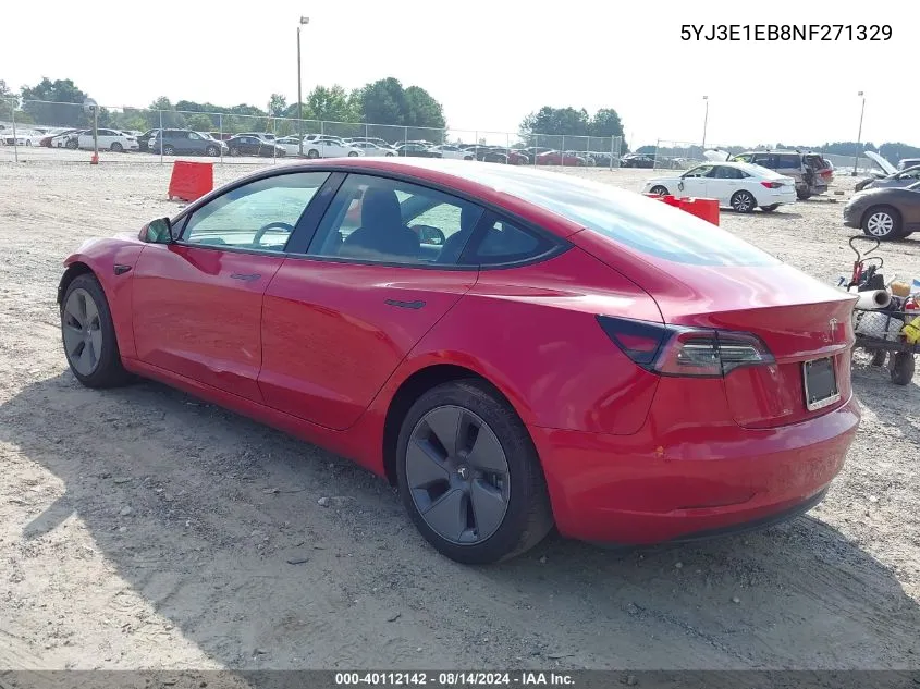 2022 Tesla Model 3 Long Range Dual Motor All-Wheel Drive VIN: 5YJ3E1EB8NF271329 Lot: 40112142