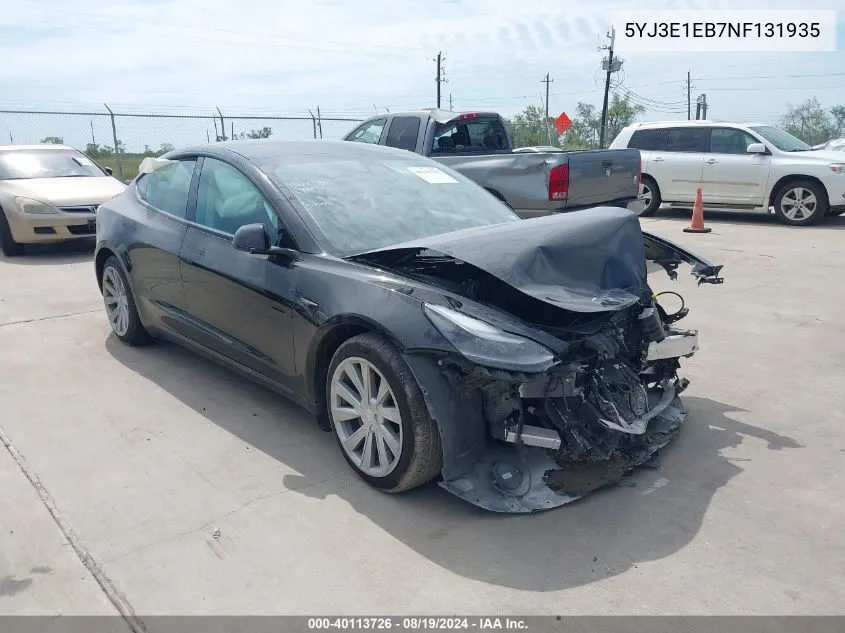 2022 Tesla Model 3 Long Range Dual Motor All-Wheel Drive VIN: 5YJ3E1EB7NF131935 Lot: 40113726