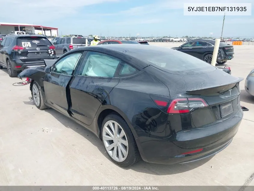 2022 Tesla Model 3 Long Range Dual Motor All-Wheel Drive VIN: 5YJ3E1EB7NF131935 Lot: 40113726