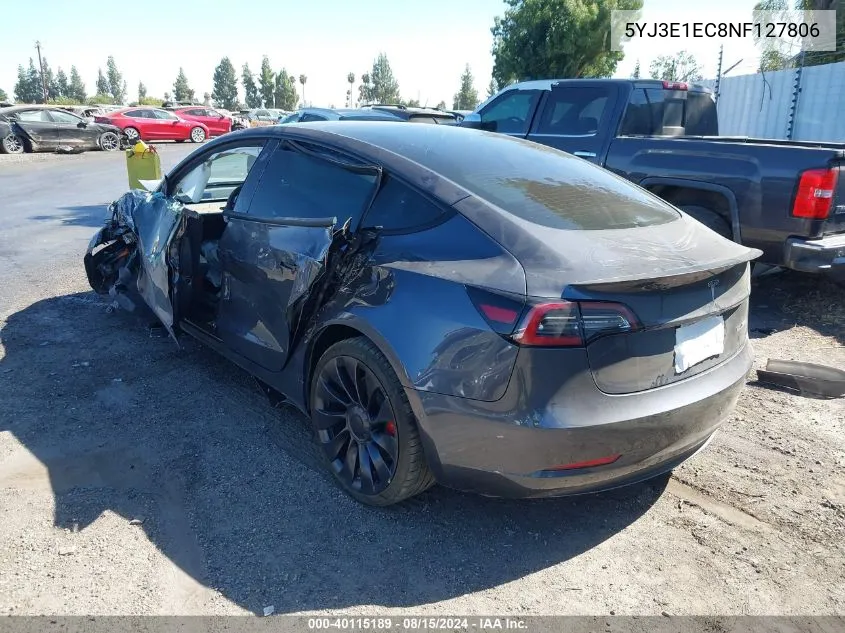 5YJ3E1EC8NF127806 2022 Tesla Model 3