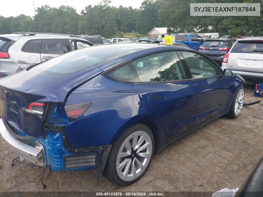 5YJ3E1EAXNF187844 2022 Tesla Model 3 Rear-Wheel Drive