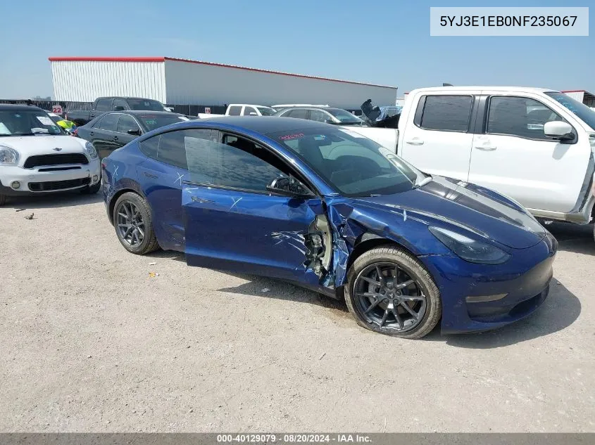 5YJ3E1EB0NF235067 2022 Tesla Model 3