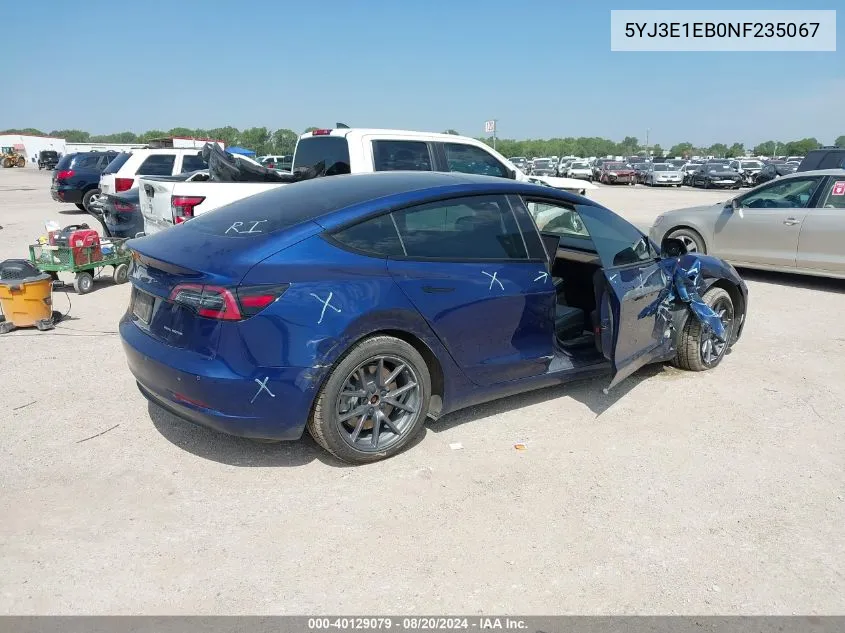 5YJ3E1EB0NF235067 2022 Tesla Model 3