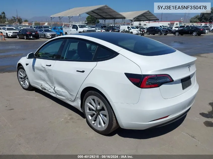 5YJ3E1EA5NF350478 2022 Tesla Model 3 Rear-Wheel Drive