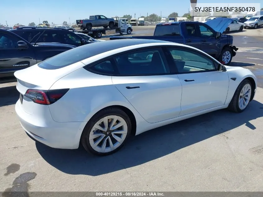 5YJ3E1EA5NF350478 2022 Tesla Model 3 Rear-Wheel Drive