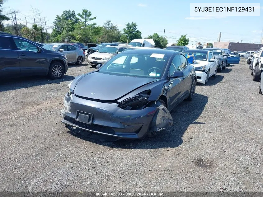 2022 Tesla Model 3 Performance Dual Motor All-Wheel Drive VIN: 5YJ3E1EC1NF129431 Lot: 40142393