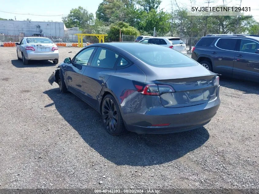 2022 Tesla Model 3 Performance Dual Motor All-Wheel Drive VIN: 5YJ3E1EC1NF129431 Lot: 40142393