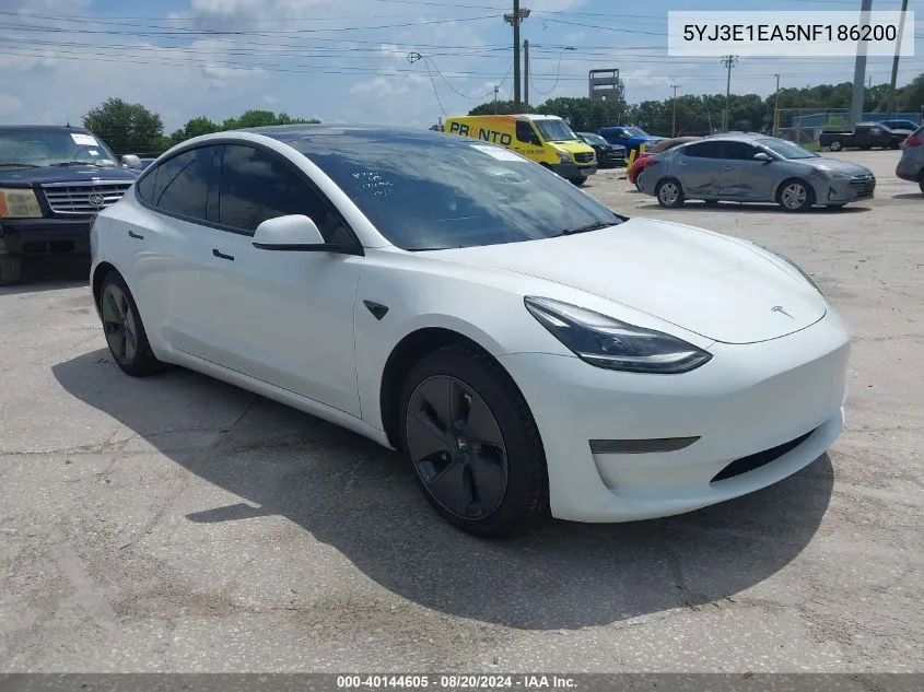 2022 Tesla Model 3 Rear-Wheel Drive VIN: 5YJ3E1EA5NF186200 Lot: 40144605