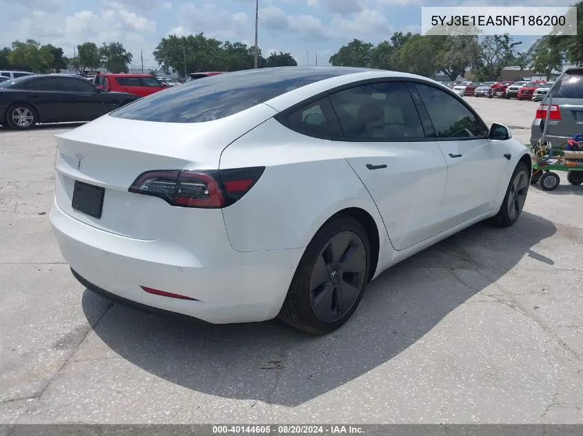 5YJ3E1EA5NF186200 2022 Tesla Model 3 Rear-Wheel Drive