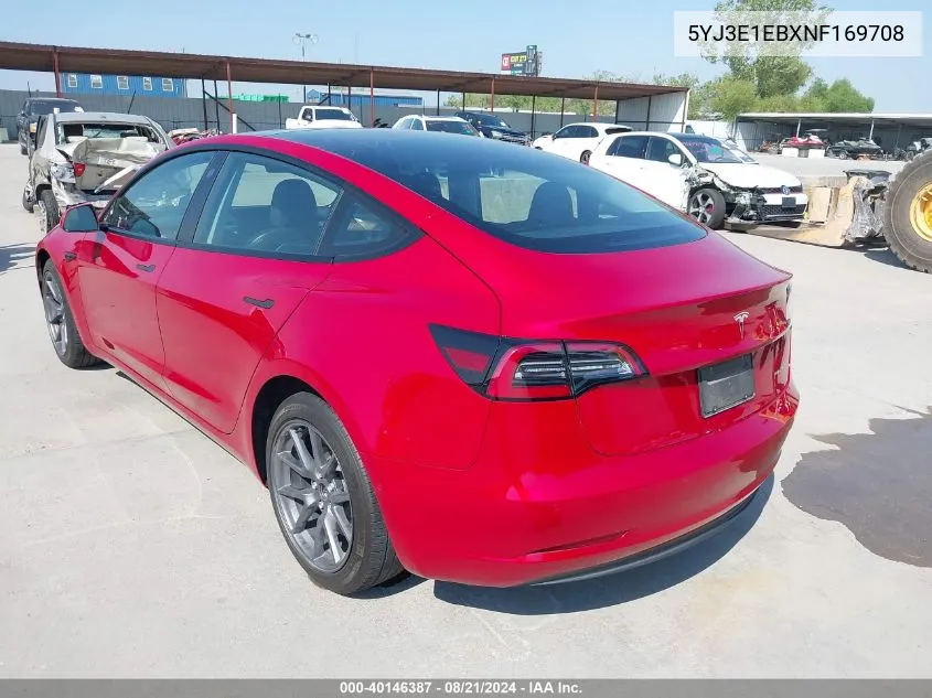 2022 Tesla Model 3 Long Range Dual Motor All-Wheel Drive VIN: 5YJ3E1EBXNF169708 Lot: 40146387