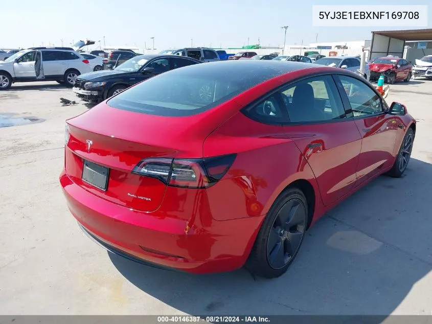 2022 Tesla Model 3 Long Range Dual Motor All-Wheel Drive VIN: 5YJ3E1EBXNF169708 Lot: 40146387