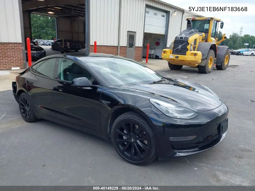 2022 Tesla Model 3 Long Range Dual Motor All-Wheel Drive VIN: 5YJ3E1EB6NF183668 Lot: 40149229