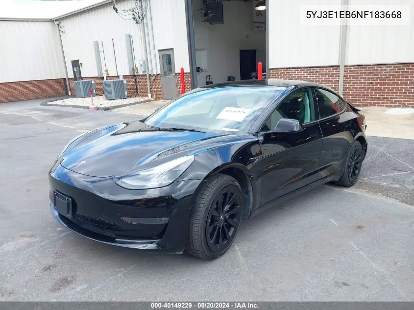 2022 Tesla Model 3 Long Range Dual Motor All-Wheel Drive VIN: 5YJ3E1EB6NF183668 Lot: 40149229