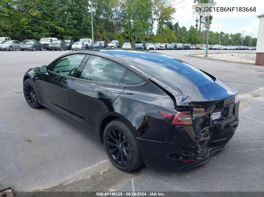 2022 Tesla Model 3 Long Range Dual Motor All-Wheel Drive VIN: 5YJ3E1EB6NF183668 Lot: 40149229