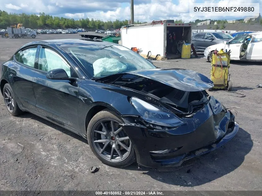 2022 Tesla Model 3 Long Range Dual Motor All-Wheel Drive VIN: 5YJ3E1EB6NF249880 Lot: 40150852