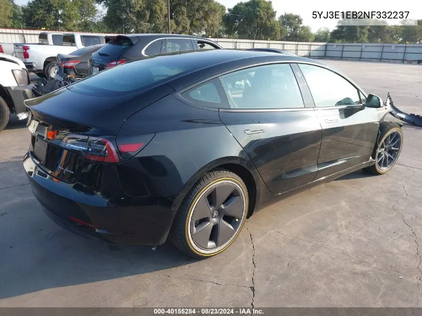 2022 Tesla Model 3 Long Range Dual Motor All-Wheel Drive VIN: 5YJ3E1EB2NF332237 Lot: 40155284