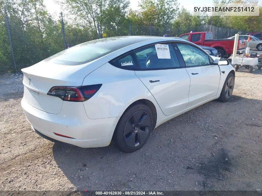 5YJ3E1EA6NF251412 2022 Tesla Model 3