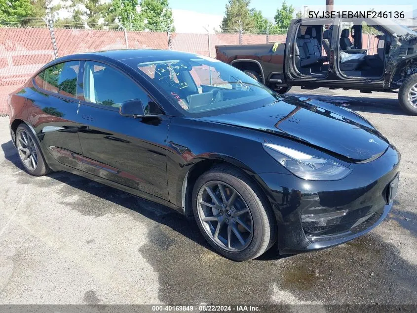 2022 Tesla Model 3 Long Range Dual Motor All-Wheel Drive VIN: 5YJ3E1EB4NF246136 Lot: 40169849