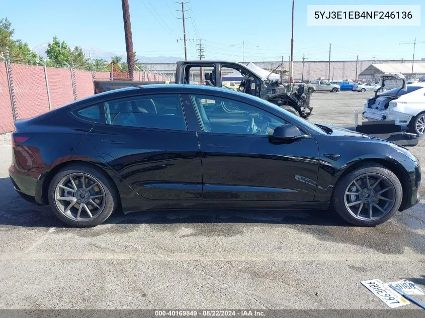 2022 Tesla Model 3 Long Range Dual Motor All-Wheel Drive VIN: 5YJ3E1EB4NF246136 Lot: 40169849