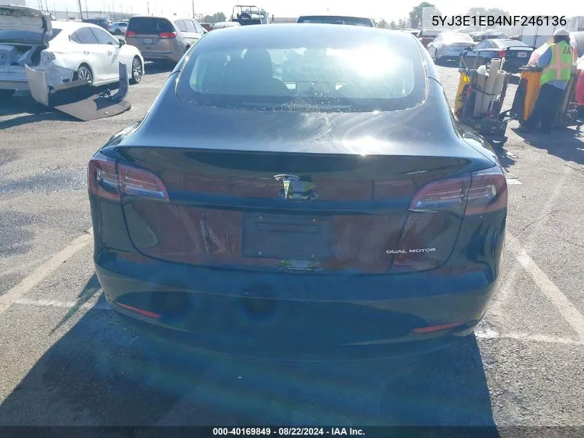 2022 Tesla Model 3 Long Range Dual Motor All-Wheel Drive VIN: 5YJ3E1EB4NF246136 Lot: 40169849