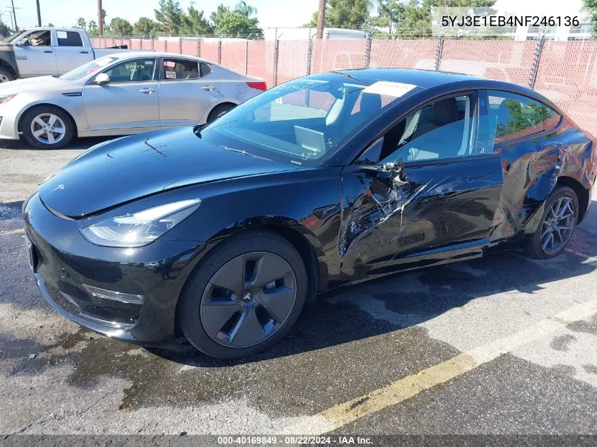 2022 Tesla Model 3 Long Range Dual Motor All-Wheel Drive VIN: 5YJ3E1EB4NF246136 Lot: 40169849